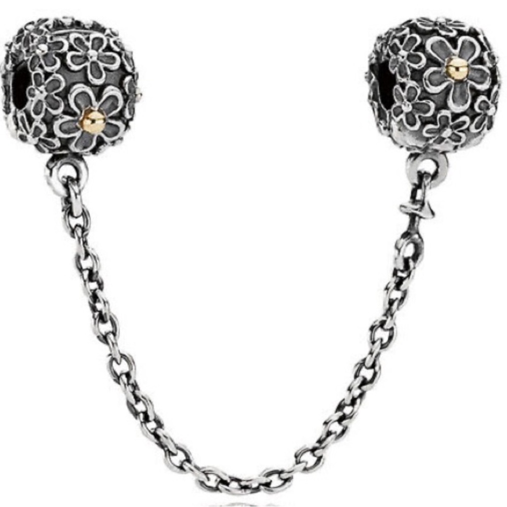 Pandora Silver and Gold Floral Safety Chain Bracelet